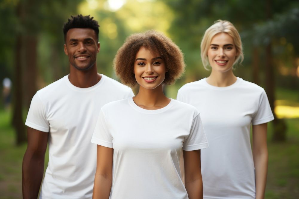People group volunteer wearing blank white outdoors t-shirt adult.