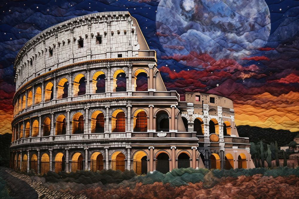 Embroidery with rome colosseum landmark night representation.