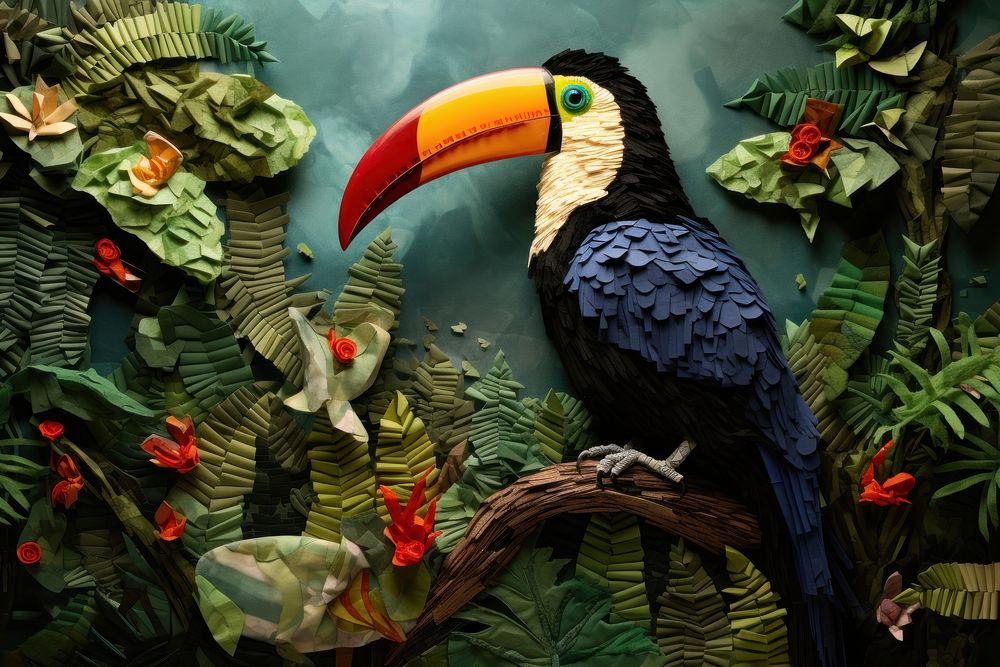Toucan bird in rainforest animal nature plant.