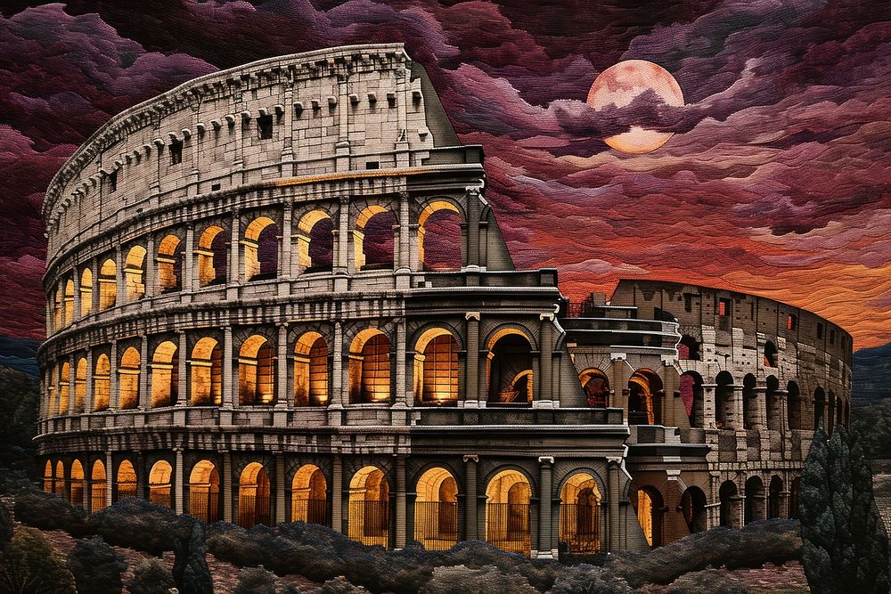 Rome colosseum with star night landmark outdoors amphitheater.