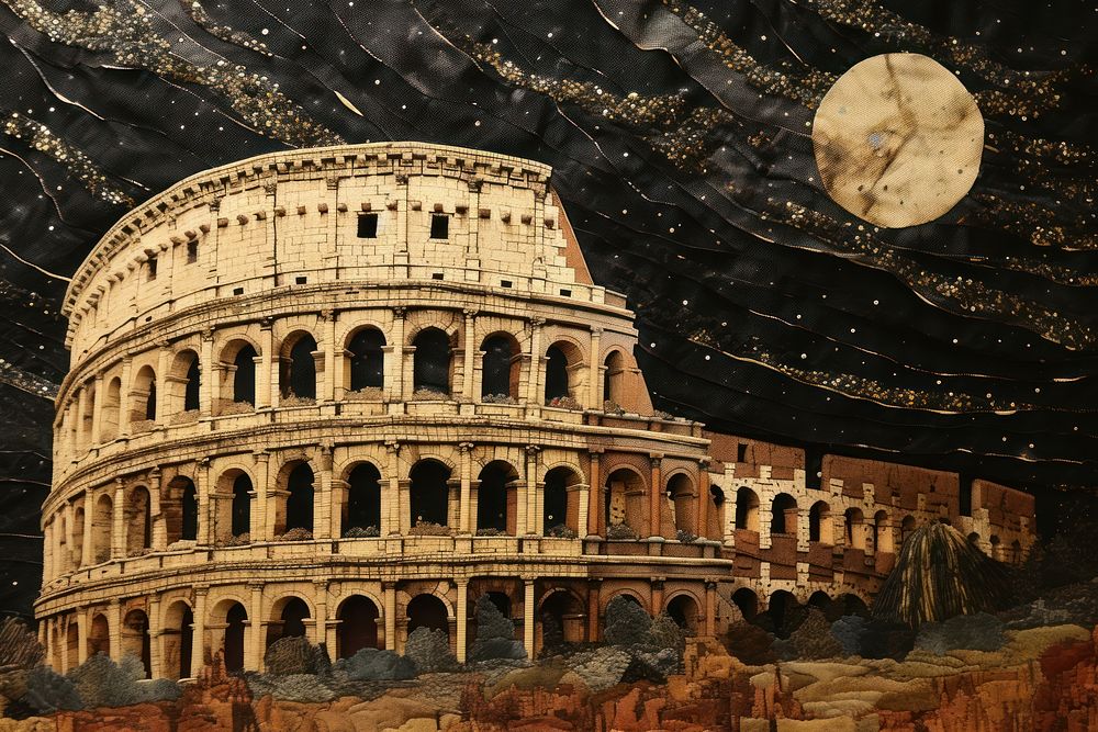 Rome colosseum with star night landmark representation architecture.