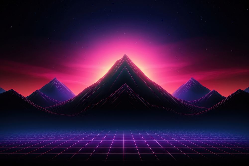 Retrowave mountain landscape abstract nature.