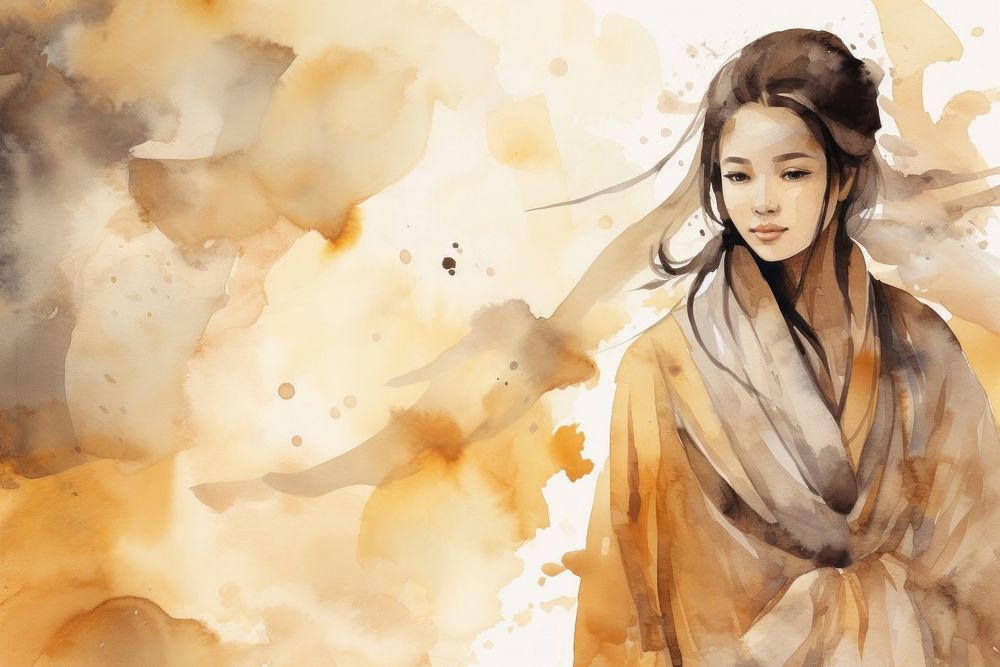 Asian people watercolor background painting portrait fashion.