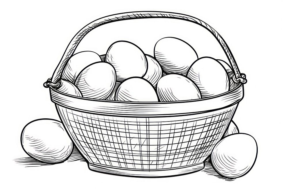 Basket of easter eggs sketch line food.