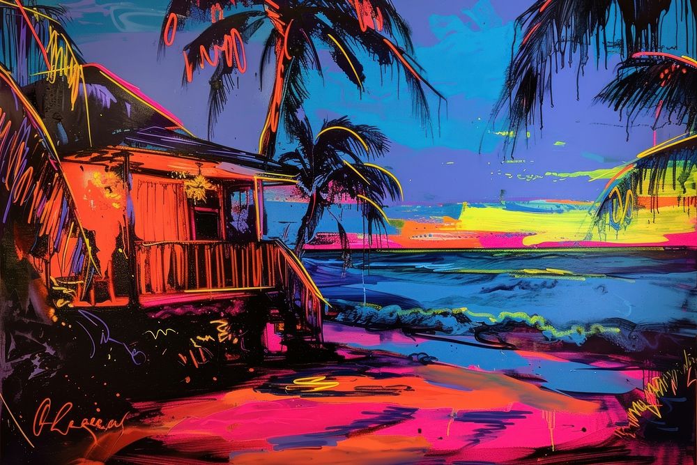 Beach villa art outdoors painting.