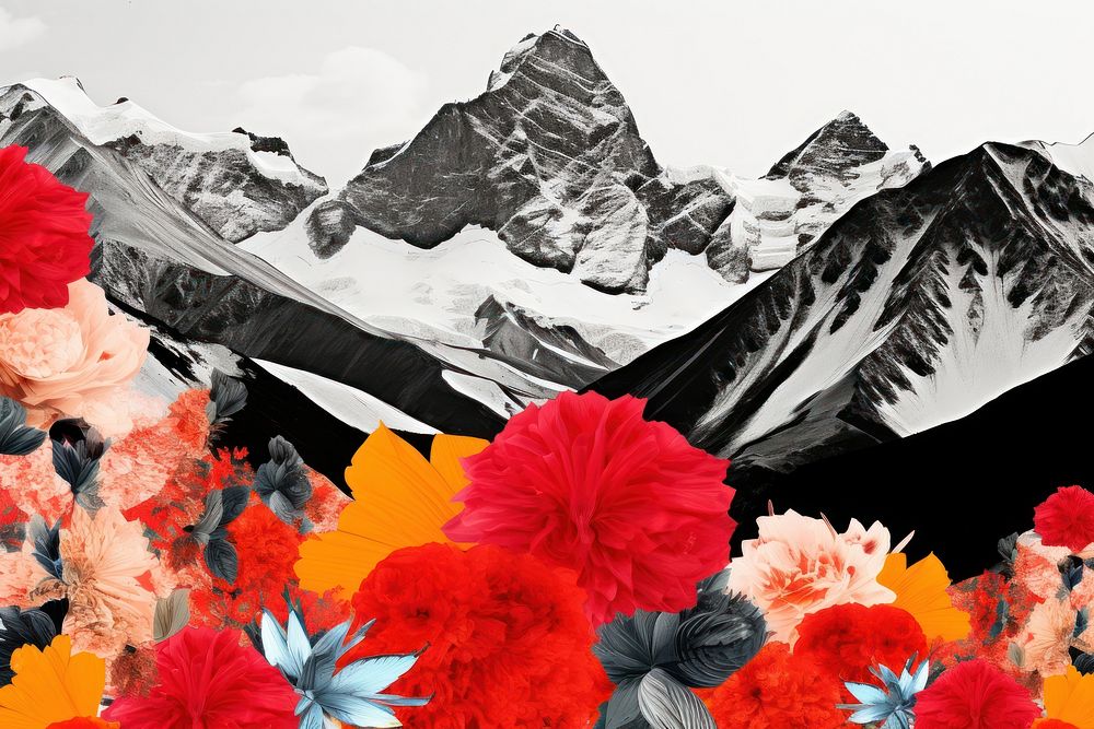 Collage of mountain flower outdoors nature.