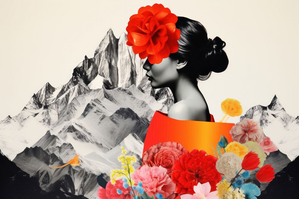 Collage of mountain flower portrait fashion.