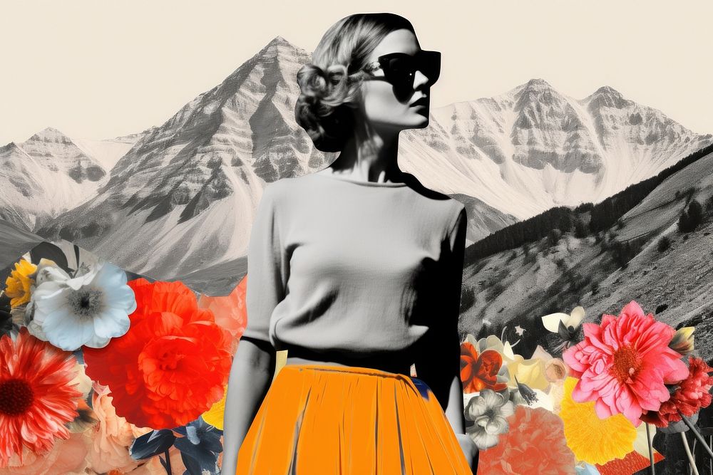 Collage of mountain flower outdoors fashion.