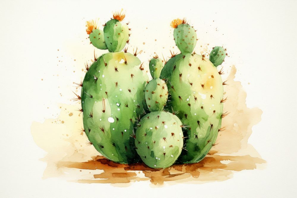 Cactus watercolor background plant green food.