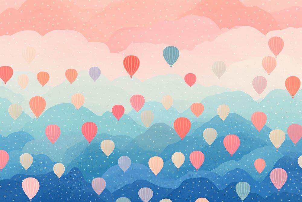 Risograph printing illustration minimal of hot air balloon pattern backgrounds abstract art.