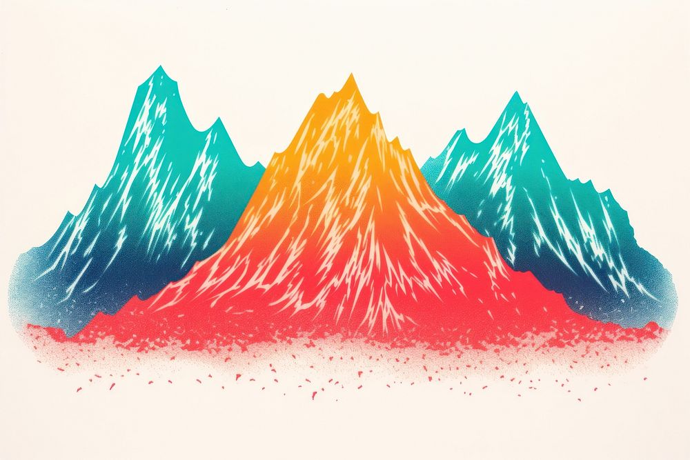 Mountain Risograph style volcano nature creativity.
