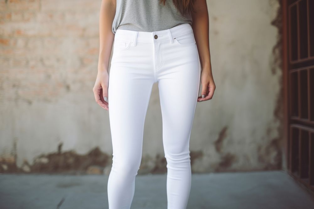 Skinny jeans pants denim white.