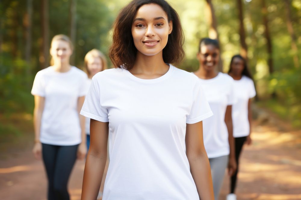 People group volunteer wearing blank white outdoors t-shirt adult.