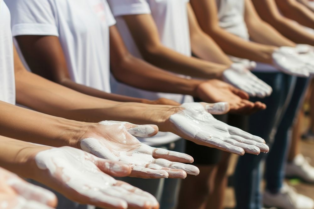 Volunteering wearing blank white hand day spirituality.