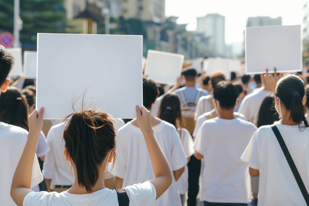 Volunteering wearing blank white protest people adult.