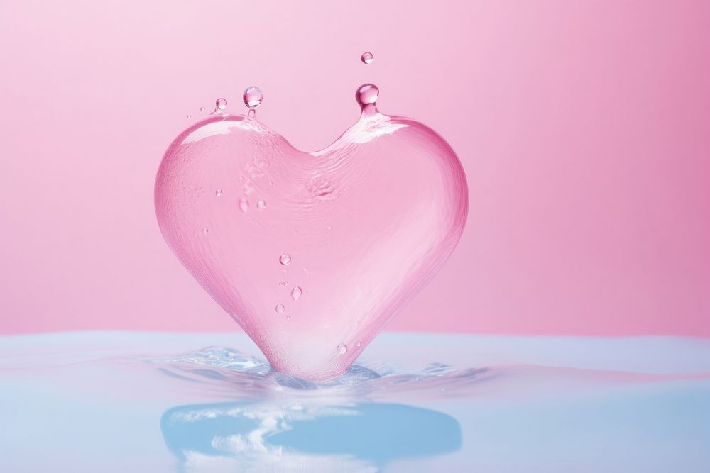 Water in heart shape pink pink background splashing.