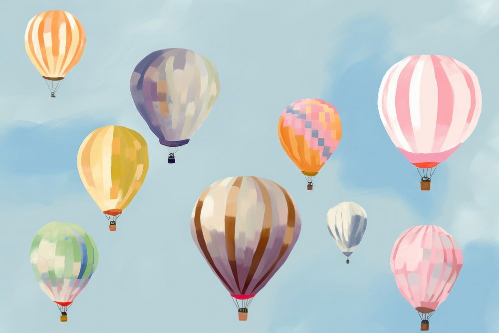 Digital paint illustration of hot air balloons backgrounds aircraft vehicle.