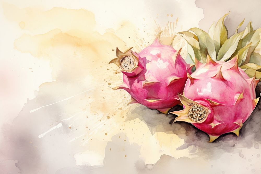 Dragon fruit watercolor background painting flower plant.