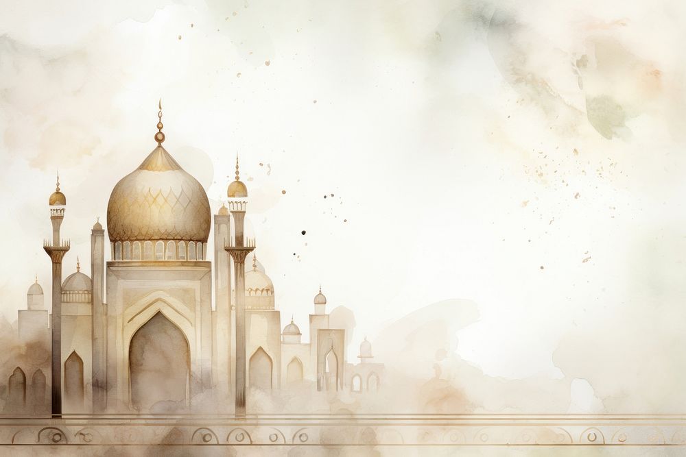 Eid mubarak watercolor background architecture building dome.