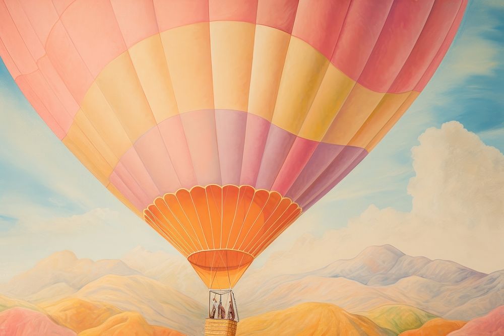 Feminine aesthetic vintage old style oil painting of close up hot air balloon backgrounds aircraft transportation.