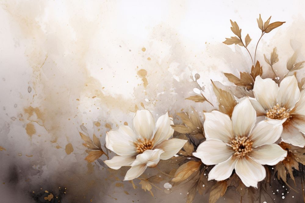 Flowers watercolor background with gold accents backgrounds painting blossom.
