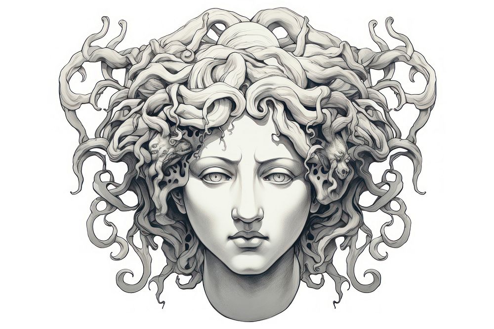 Medusa sculpture portrait drawing.