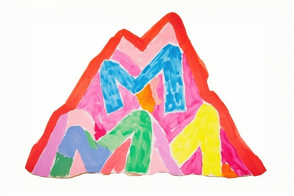 Letter mountain vibrant colors painting art white background.