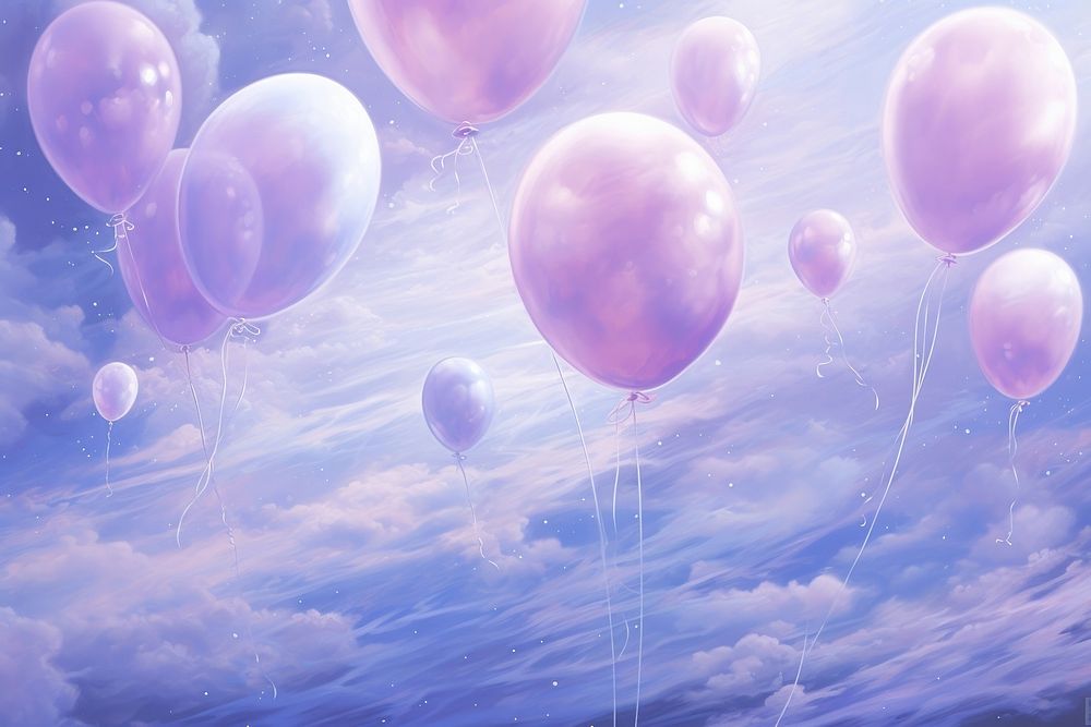 Illustration of a pastel purple balloons floating in space outdoors backgrounds mid-air.