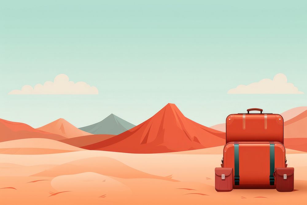 Illustration of graphic background outdoors luggage desert.