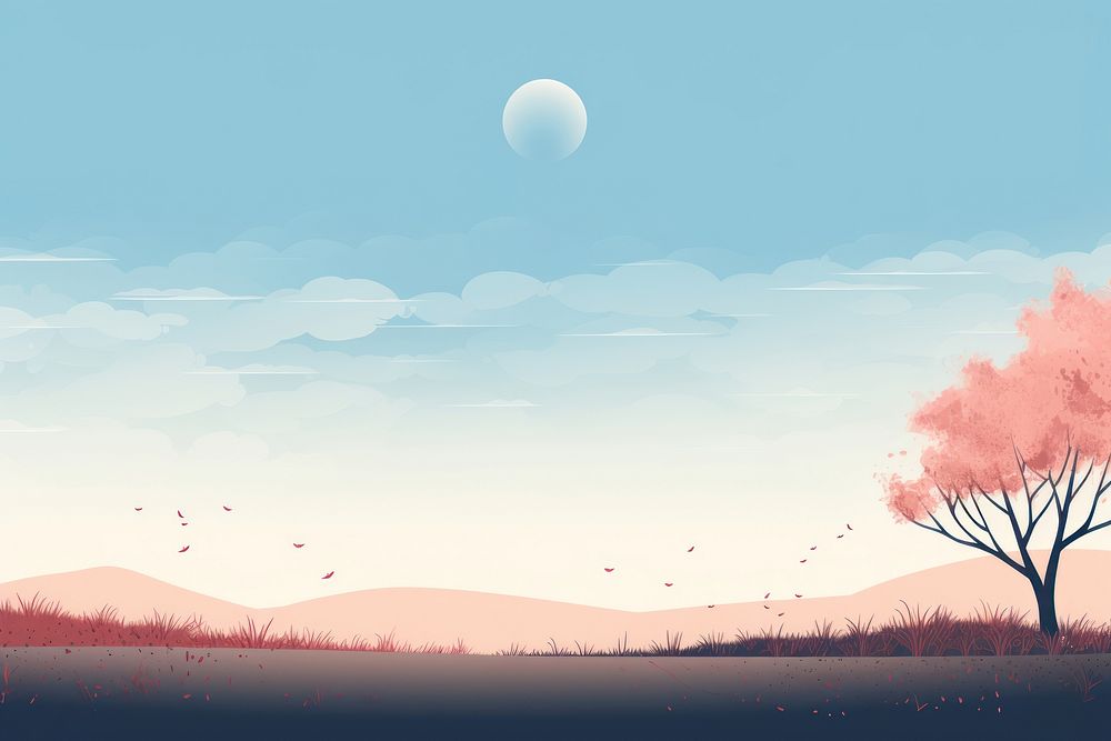 Illustration of graphic background landscape outdoors sunrise.