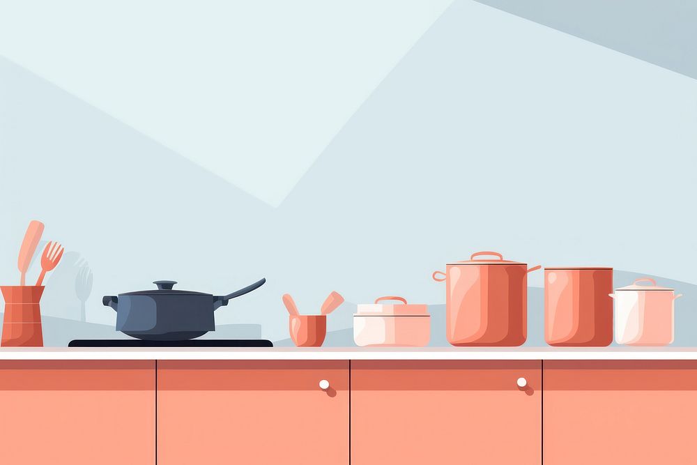 Illustration of graphic background kitchen appliance saucepan.