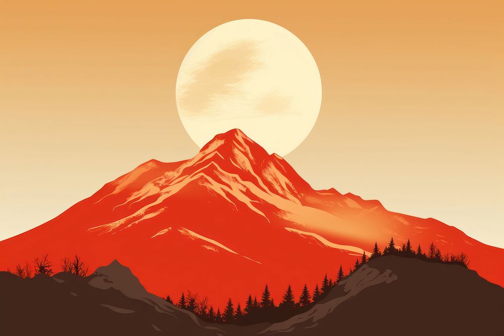 Illustration of graphic background mountain outdoors volcano.