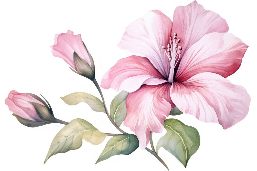Watercolor flower hibiscus blossom plant.