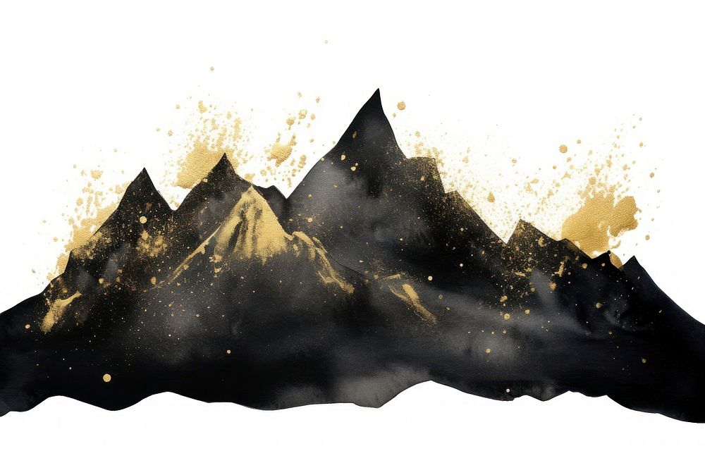Black color mountain nature ink white background.