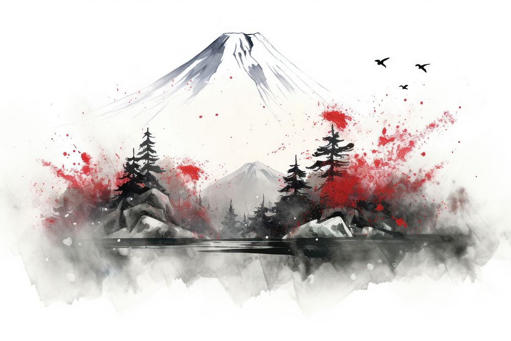 Japanese calligraphy art of mountain landscape outdoors nature.