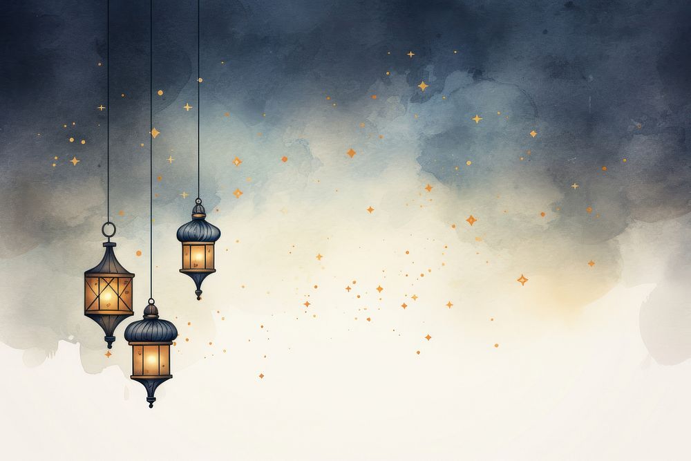 Lamp of Eid Mubarak watercolor background lighting architecture illuminated.