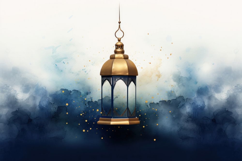 Lamp of Eid Mubarak watercolor background outdoors lantern light.