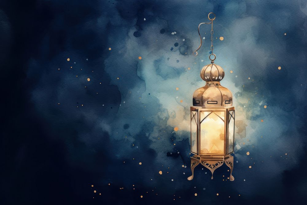 Lamp of Eid Mubarak watercolor background lighting lantern architecture.