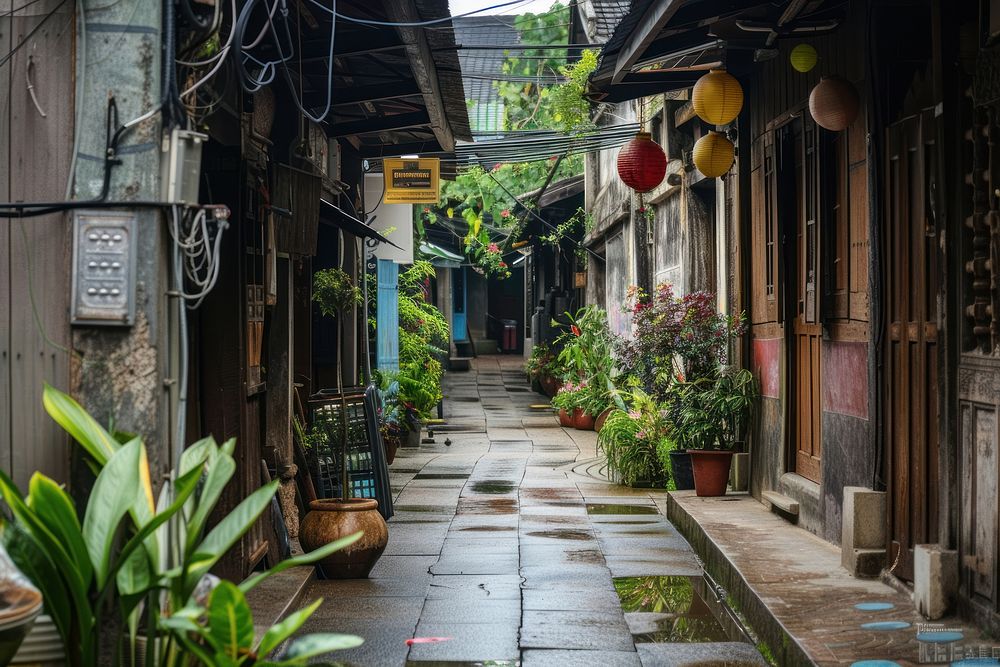 Street old town in Asia background outdoors city architecture.