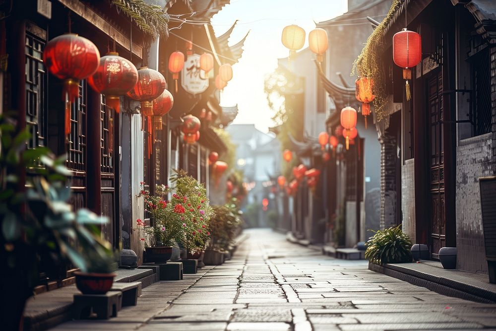 Street old town in Chinese background city outdoors festival.