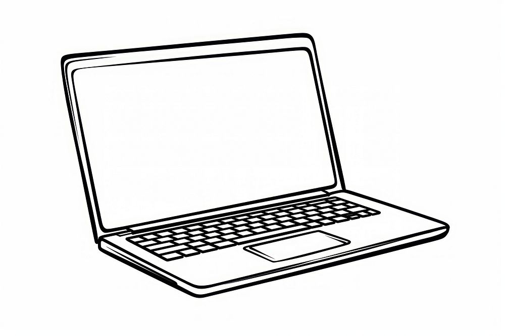 Laptop computer line white background.