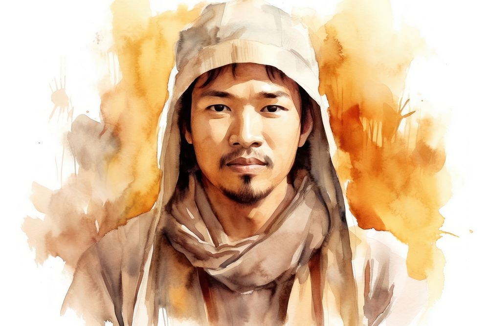 Man asian people watercolor background portrait painting adult.