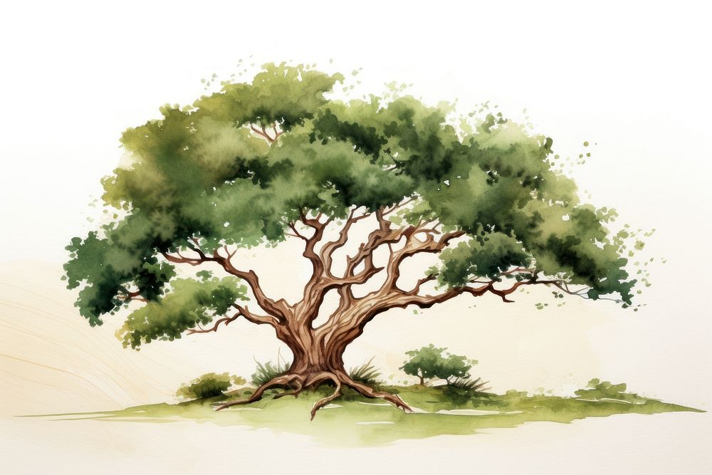 Mahogany tree watercolor background painting drawing sketch.