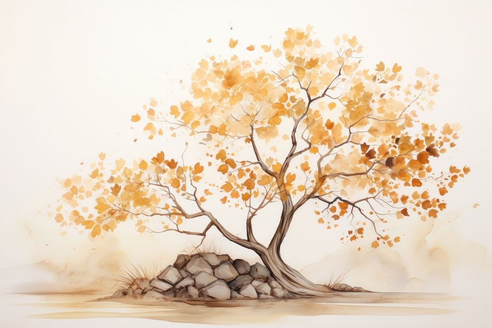 Maple tree watercolor background painting drawing sketch.