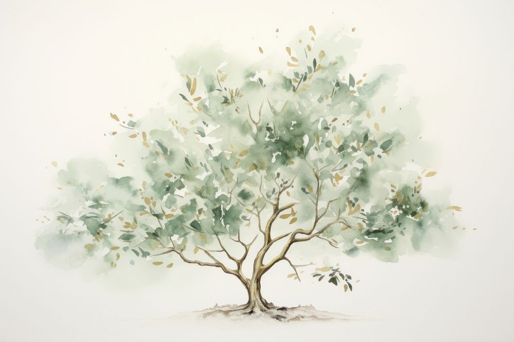 Mint tree watercolor background painting plant green.