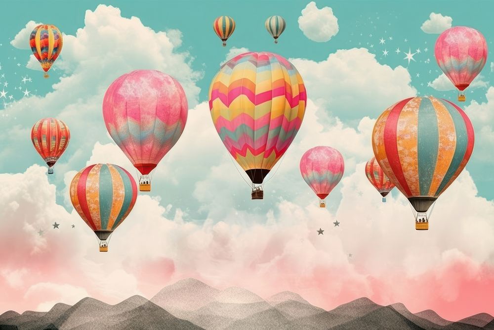 Minimal Collage Retro dreamy of hot air balloons aircraft vehicle fun.