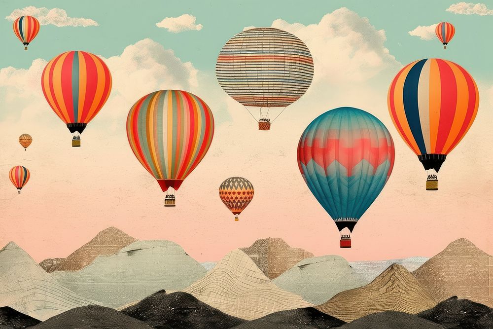 Minimal Collage Retro dreamy of hot air balloons aircraft transportation backgrounds.