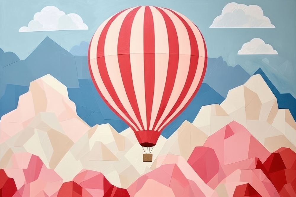 Hot air balloon ripped paper collage aircraft transportation backgrounds.