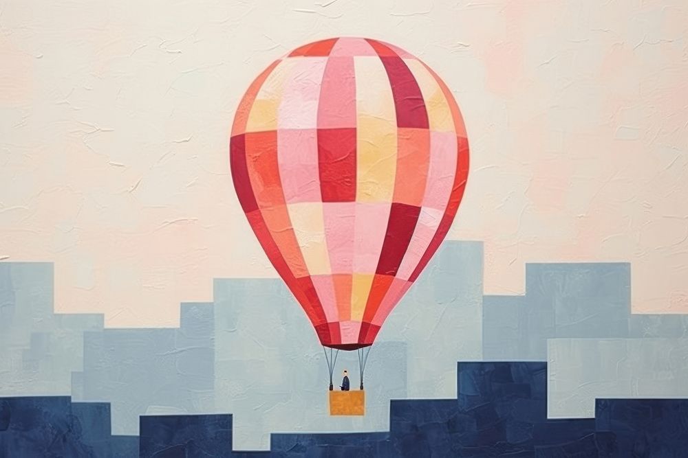 Hot air balloon ripped paper collage aircraft vehicle art.