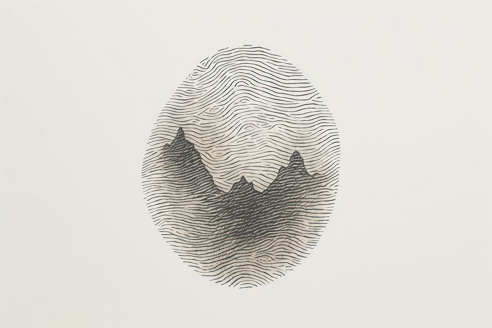 Mountain in style fingerprint line drawing sketch calligraphy.